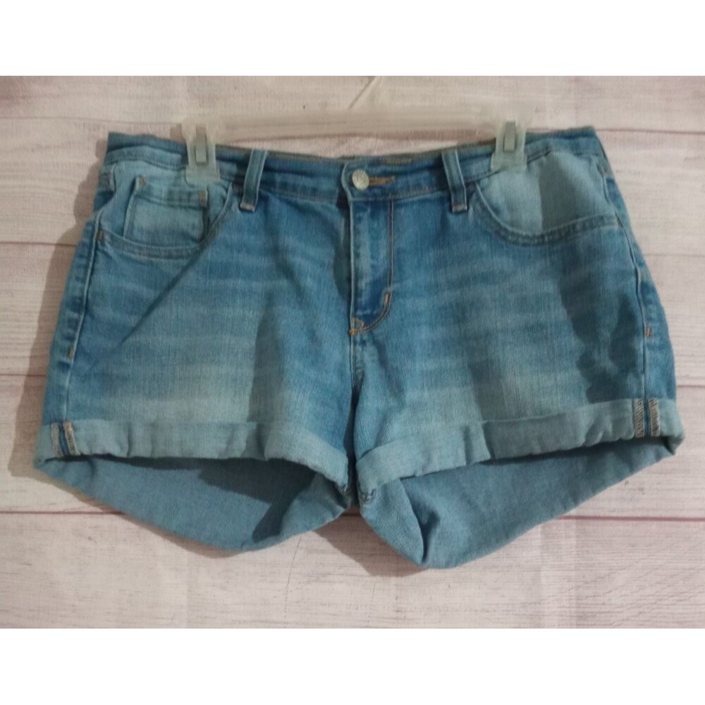 Old Navy Boyfriend Denim Shorts Women's Size 8 Distressed Roll Cuff Solid Blue